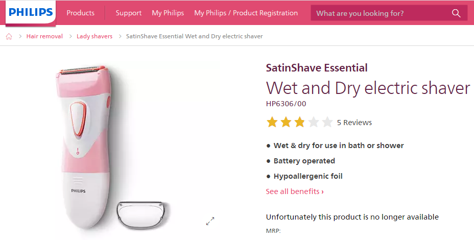 Picture of Philips HP6306/00 SatinShave Essential Wet and Dry Electric Shaver for Women