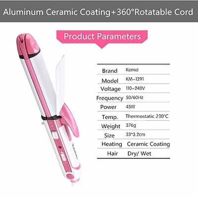 Picture of Kemei KM 1291 Ceramic Professional 3 in 1 Electric Hair Straightener Curler Styler and Crimper