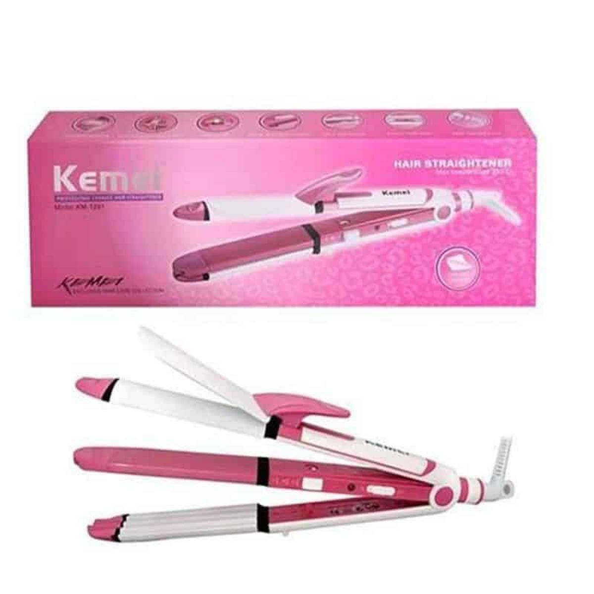 Picture of Kemei KM 1291 Ceramic Professional 3 in 1 Electric Hair Straightener Curler Styler and Crimper