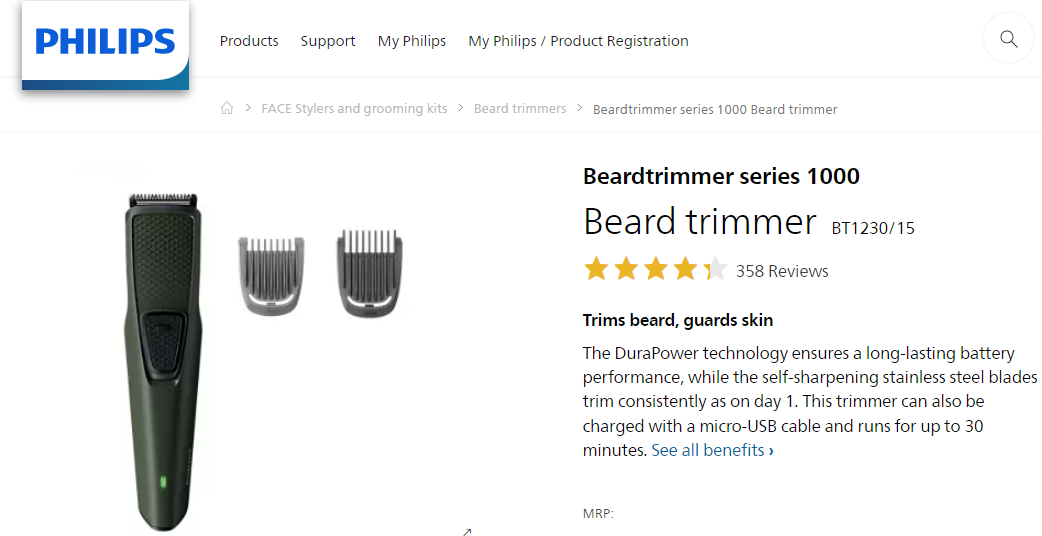 Picture of Philips BT1230/15 Beard Trimmer Series 1000 for Men