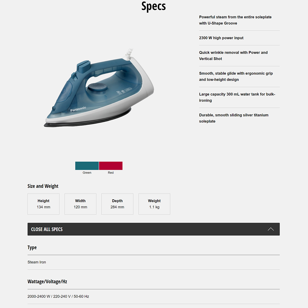 Picture of Panasonic NI-S430 Steam Iron with Powerful Steam Quick & Easy