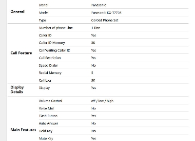 Picture of Panasonic KX-T7703SX Caller ID Display Corded Landline Telephone