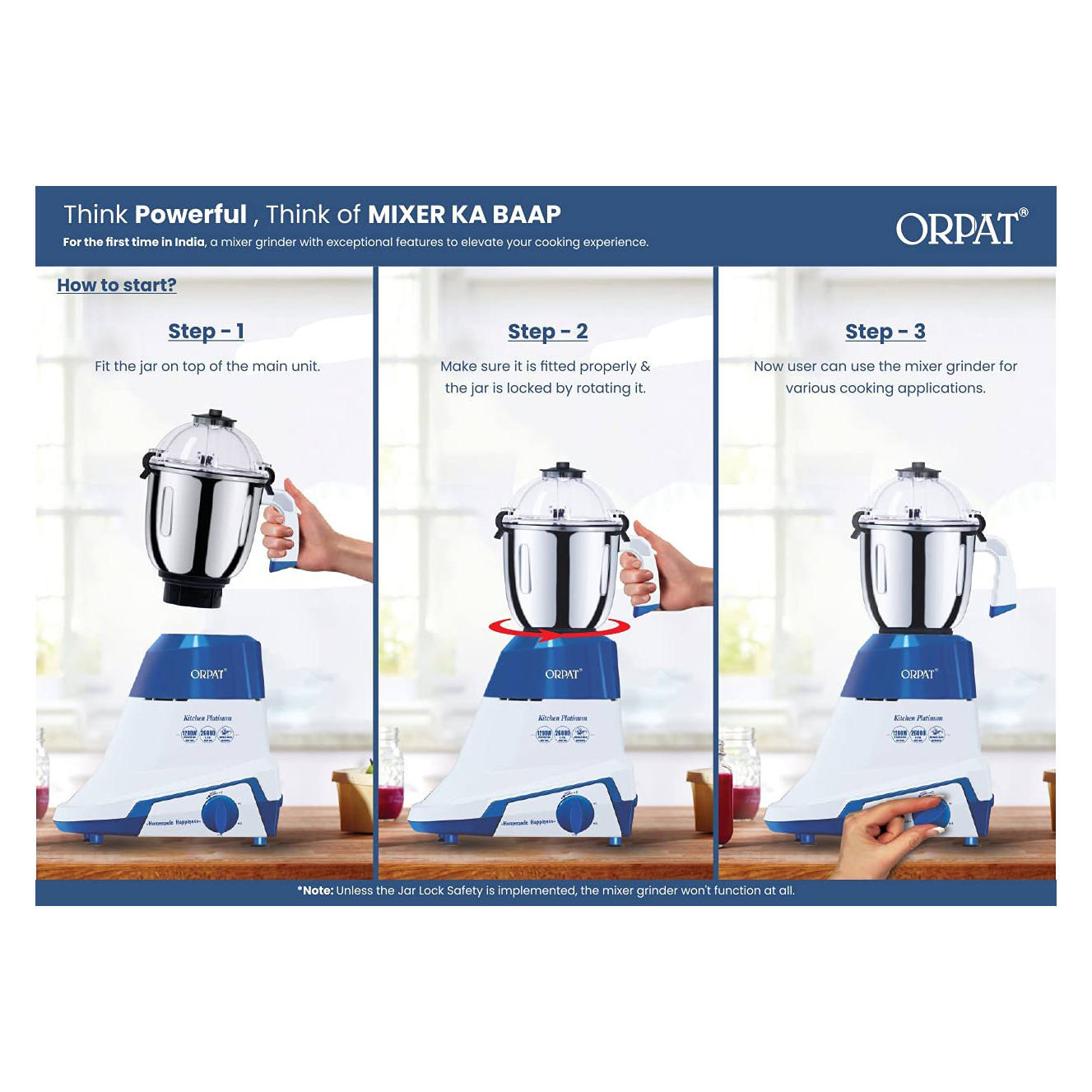 Picture of Portable Durable Household Orpat Kitchen Platinum 1200 - Watt Mixer Grinder & Blender for Home with powerful Motor