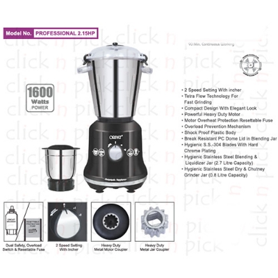 Picture of Orpat 1600-Watt 2-in-1 Jars Heavy Duty Kitchen Commercial Mixer Grinder - Efficient and Powerful Appliance for Your Kitchen Needs