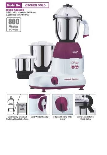 Picture of Orpat Kitchen Gold (3 In 1) 800Watt Mixer Grinder Blender