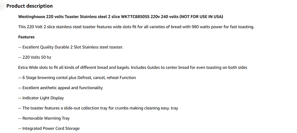 Picture of Westinghouse WKTTCB850SS Toaster 2 Slice with Removable Warming Rack