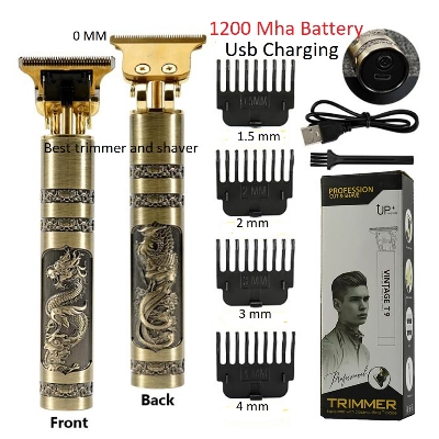 Picture of T9 Vintage USB 6500 charging cable with Rechargeable Hair Trimmer metal body Electric Hair Clipper Haircut Machine For Men