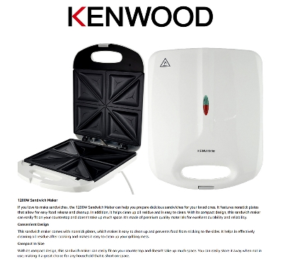 Picture of Kenwood SMP50 Sandwich Maker 4 Slice