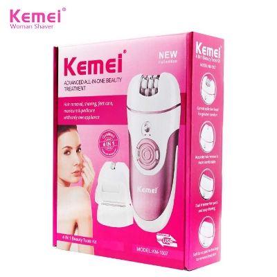 Picture of Kemei KM-1307 Beauty Tools Kit 4-in-1 Epilator, Shaver, and Feet Care for Women