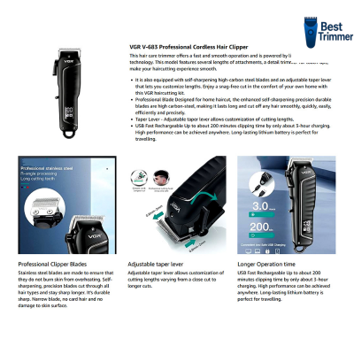 Picture of VGR V-683 Cordless Hair Clipper with Taper Lever Adjustment for Men