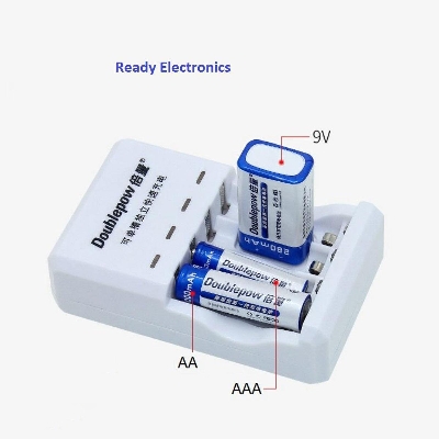 Picture of DoublePow Battery Charger: Charge AA, AAA, and 9V Batteries - Versatile Solution for Your Rechargeable Battery Needs