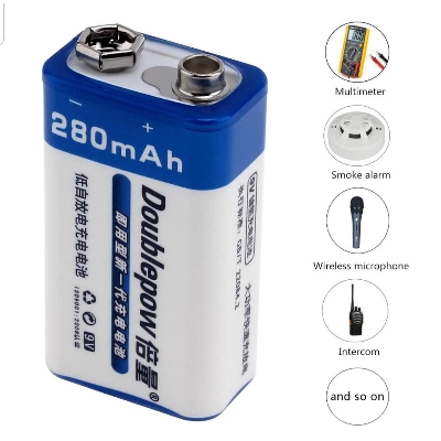 Picture of 9v rechargeable battery, Doublepow 1pcs 9V Ni-MH 280mah rechargeable batter- 1pcs
