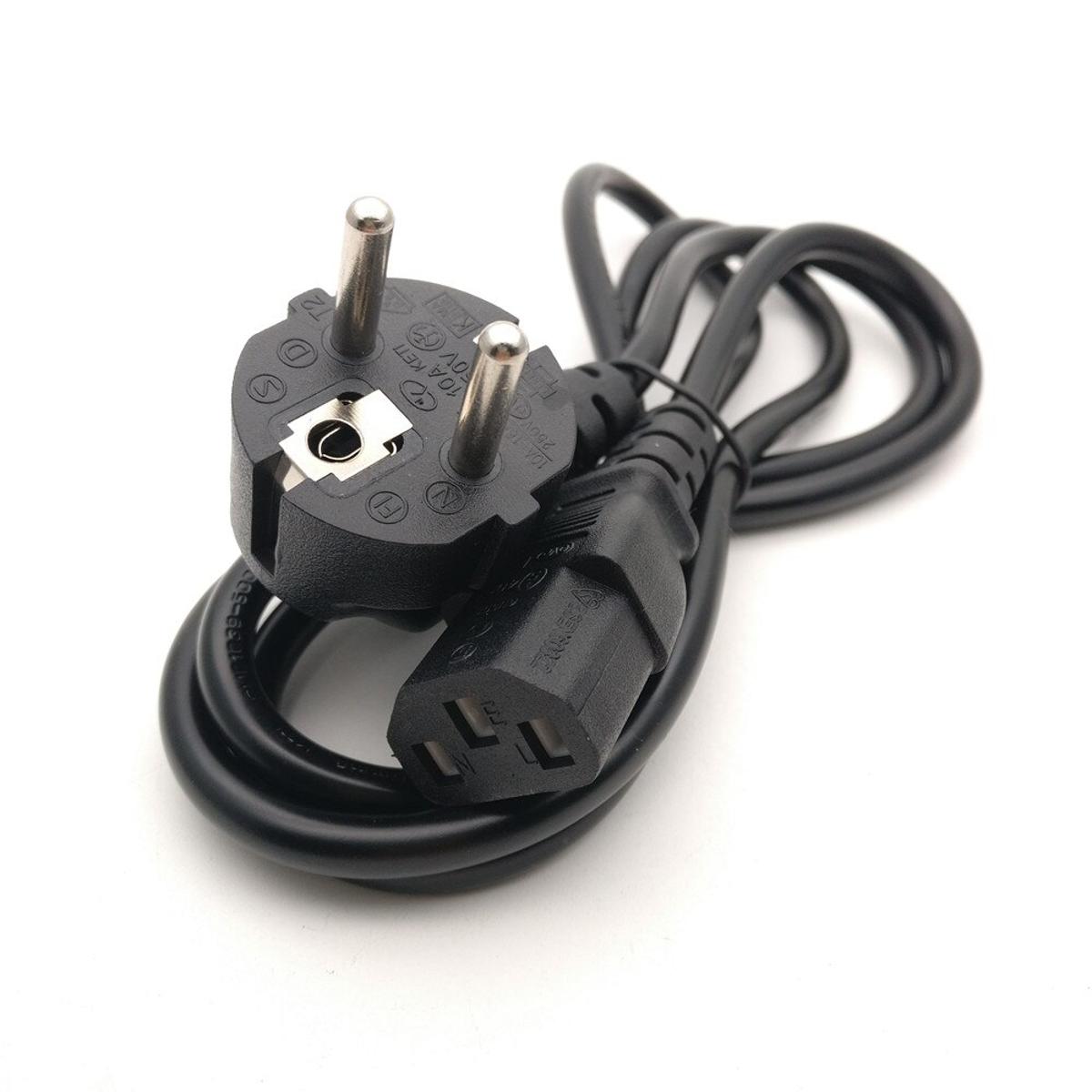 Picture of 1.5 Meter 2 Pin Plug Ac Power Cord for Laptops, Computers, Rice Cooker, Heavy Duty Home Appliance Power Cable cord EU Standard 3 Prongs- Black