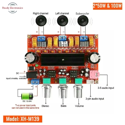 Picture of XH-M139 TPA3116 2.1 Digital Audio Amplifier Board 2*50W+100W TPA3116D2 Subwoofer Speaker Amplifiers DC12V-24V