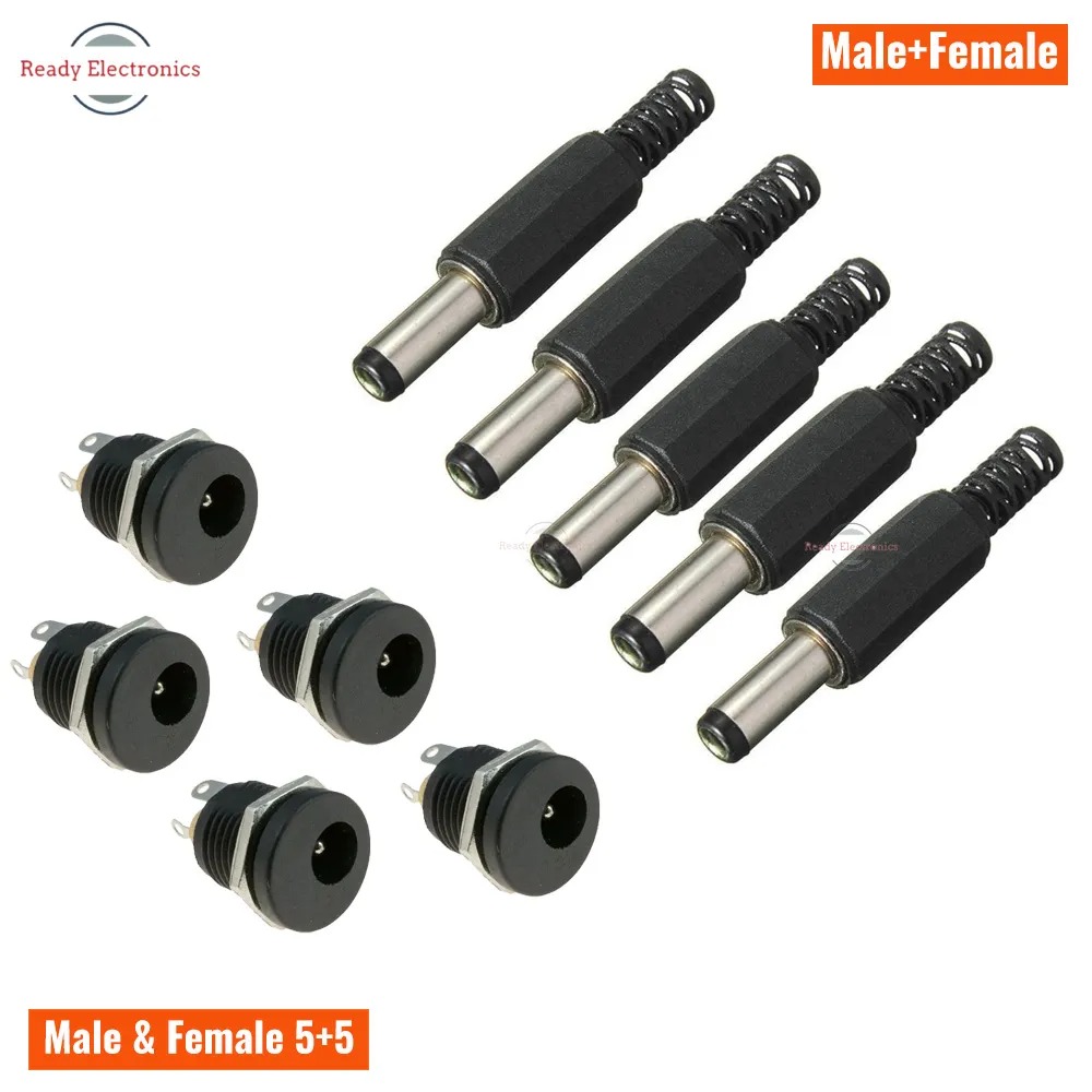 Picture of DC Male Jack and Female Socket Combo Pack - 2.1mm - Set of 10 | Convenient Power Connectors for Various Applications