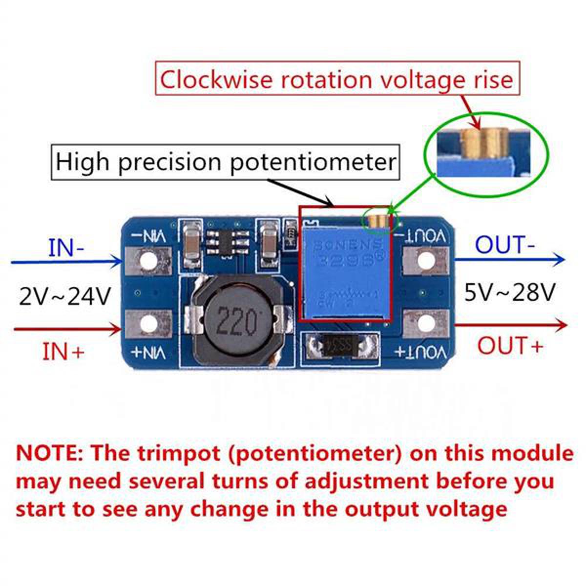 Picture of 1 Pcs MT3608 2A DC-DC Adjustable Step Up Power Module Power Module