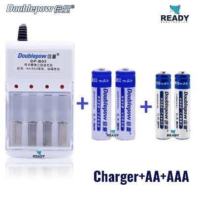 Picture of Doublepow Battery Charger (4 slot AA + AAA) with 4 Pcs AA 800mah + AAA 900mah Battery Combo Pack