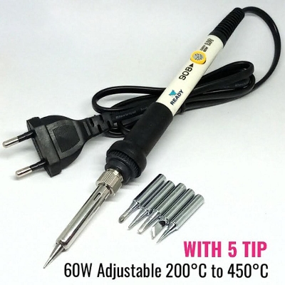 Picture of 60W Soldering Iron Adjustable 200 To 450 Degree Temperature Control Hand Tools High Insulated, 60 Watt Soldering Iron With 5Pcs Tip- 5Pcs Tip Free - Soldering Iron