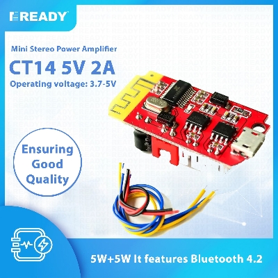 Picture of CT14 Bluetooth 4.2 5V 2A Mini Stereo Power Amplifier Board 5W+5W It features Bluetooth 4.2 connectivity for wireless streaming