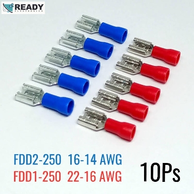 Picture of Cable Lugs FDD1-250 & FDD2-250 Female Type Red 22-16AWG and Blue 16-14AWG Colour