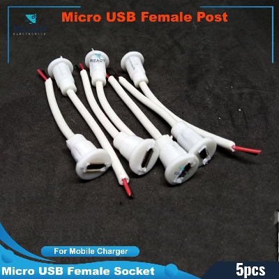 Picture of Pack of 5- DIY Smart Work Panel Mount Micro USB Female Socket To Open End With Cables Data Charge Connector For Electronics Projects DIY