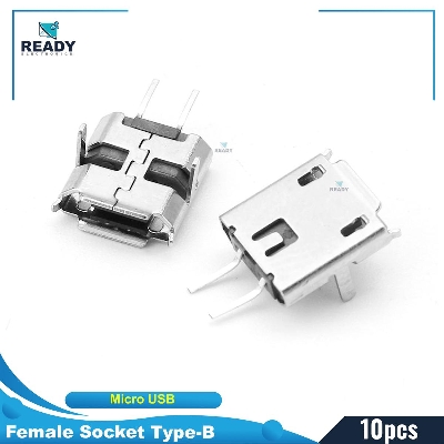 Picture of 10pcs 2Pin MICRO USB Female Socket Type-B 2 Pin Leads Female DIP Power Socket Connector Micro USB Panel Mount Without Cables For Charging Socket