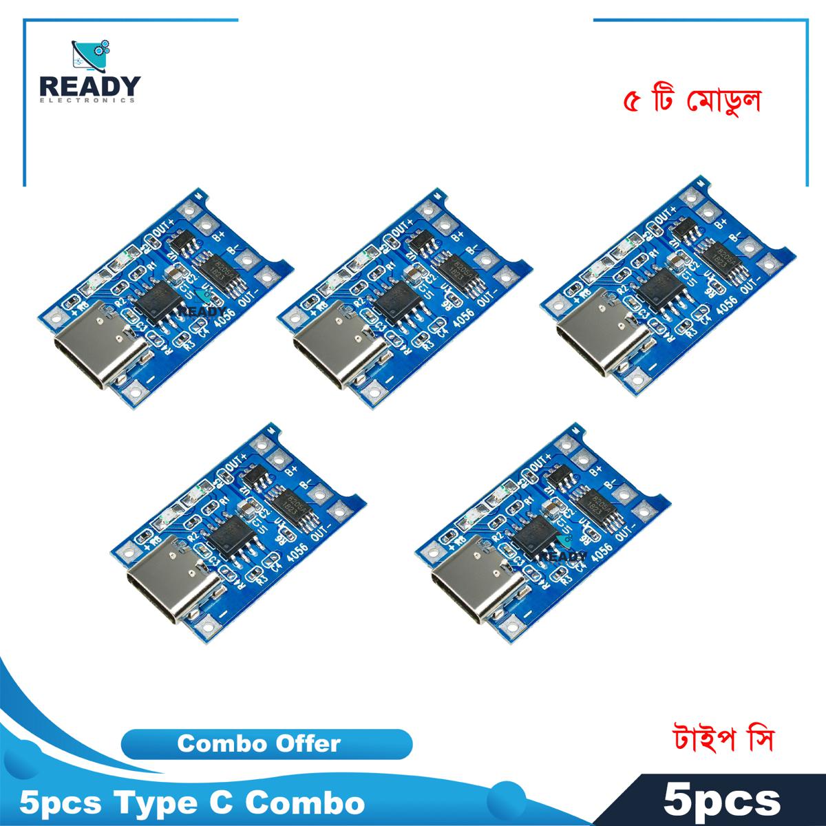 Picture of 5pcs TP4056 Type-c USB 5V 1A 18650 Lithium Battery Charger Module Charging Board with Dual Protection Functions