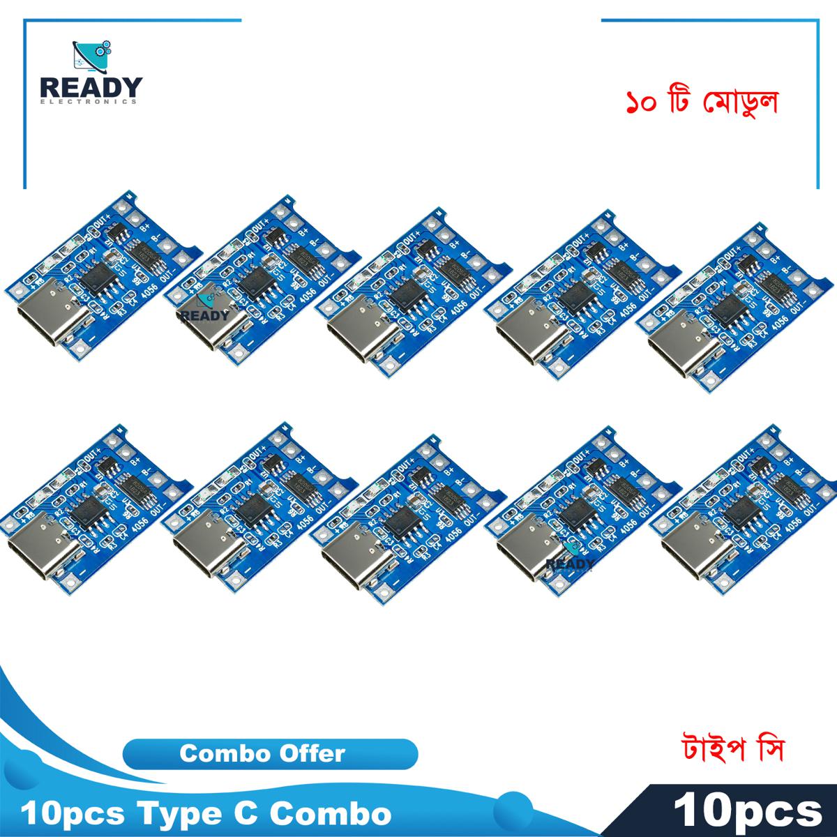 Picture of 10pcs Type-c USB 5V 1A 18650 Lithium Battery Charger Module Charging Board with Dual Protection Functions