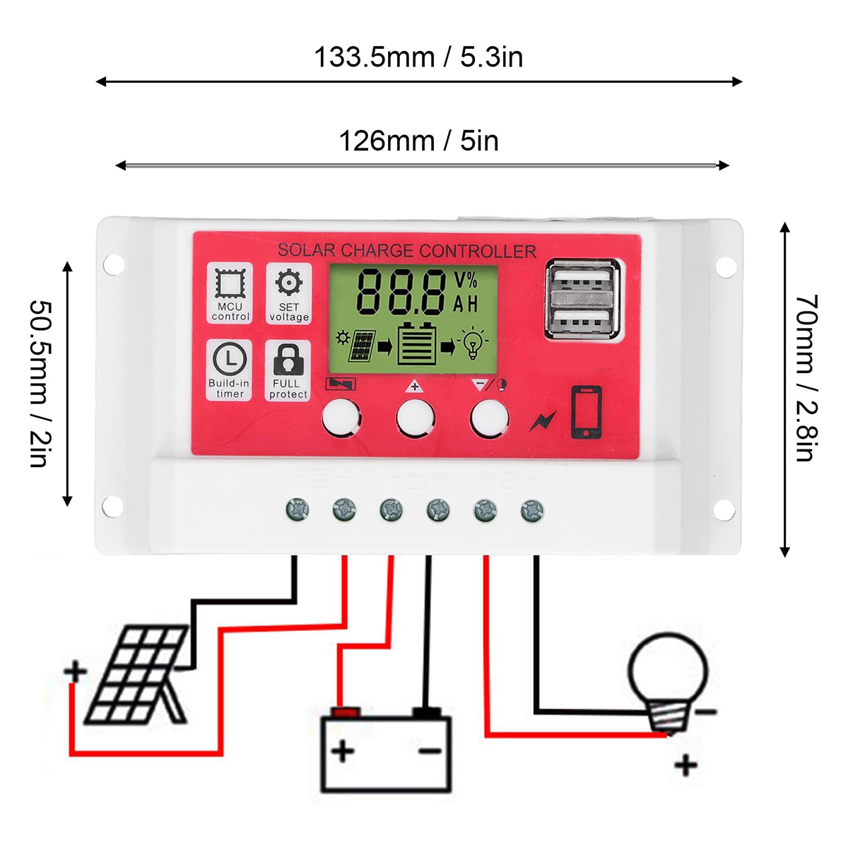 Picture of Efficient 10A Solar Charge Controller 120W - Equipped with LCD Display and MCU Control - Suitable for 12V 10A Solar Systems