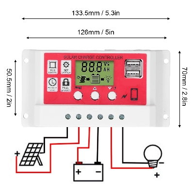 Picture of Efficient 10A Solar Charge Controller 120W - Equipped with LCD Display and MCU Control - Suitable for 12V 10A Solar Systems