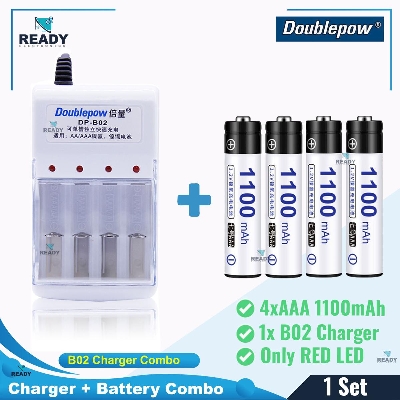 Picture of Doublepow B02 Universal 4 Slot 1.2v Charger and Battery Combo Pack- B02+AAA 1100mAh