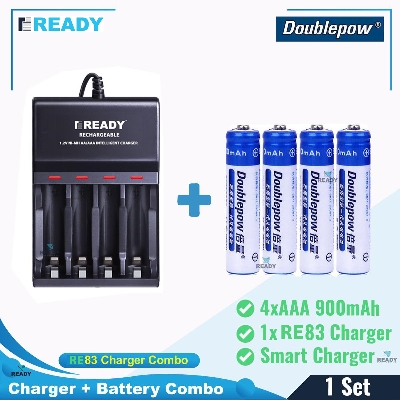 Picture of READY RE83 Charger and AAA Ni-Mh Battery 1.2V 900mAh LSD AAA NiMh Rechargeable Battery- RE83+ 4pcs AAA 900mAh
