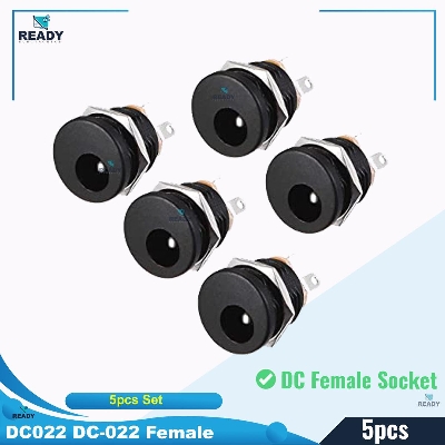 Picture of DC022 DC-022 ROUND Panel Mount Female 2.1mm 3 Pin 5.5x2.1mm 5V 12V 24V DC Power Supply Socket Chassis Cables Connector Adapters With Nut Kit- 5pcs