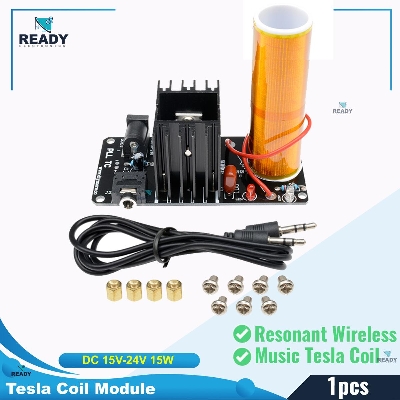 Picture of Mini Music Tesla Coil Plasma Speaker Tesla Arc Generator Resonant Wireless Transmission DC 15V-24V 15W Stereo
