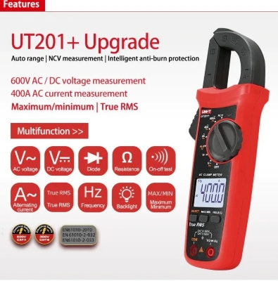 Picture of UNI-T UT201+ Digital Clamp Meter 400A True RMS Clamp Meter DC/AC Current Voltage Meter NCV AC Current Diode Resistance Clamp Tester Meter UT201+