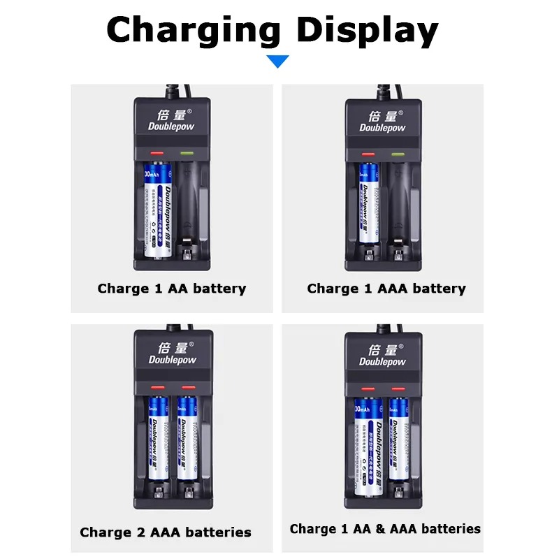 Picture of Doublepow UK22 2 bay NiMH NiCD AA AAA Battery Charger With USB Port for Rechargeable Batteries