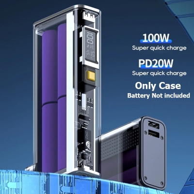 Picture of Battery Charger Case Portable DIY Power Bank Box LCD PD22.5W Dual-Direction Fast Charging Case for 4PCS 21700 Battery (Only Case- Battery Not included)