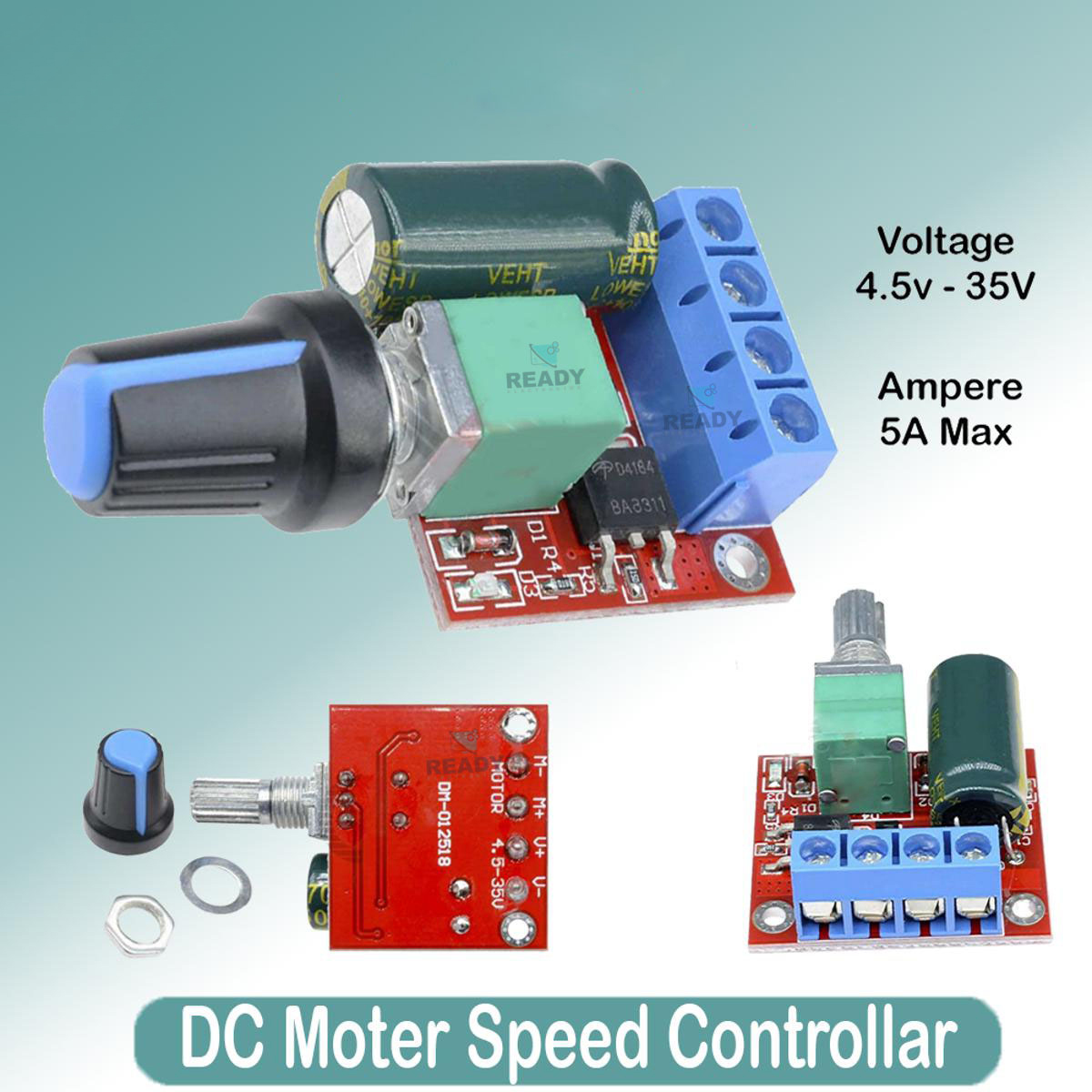 Picture of DC Motor Speed ​​Controller Module Mini DC Motor PWM Speed ​​Controller DC 4.5V-35V 5A 90W Speed ​​Regulator Adjustable Board Switch
