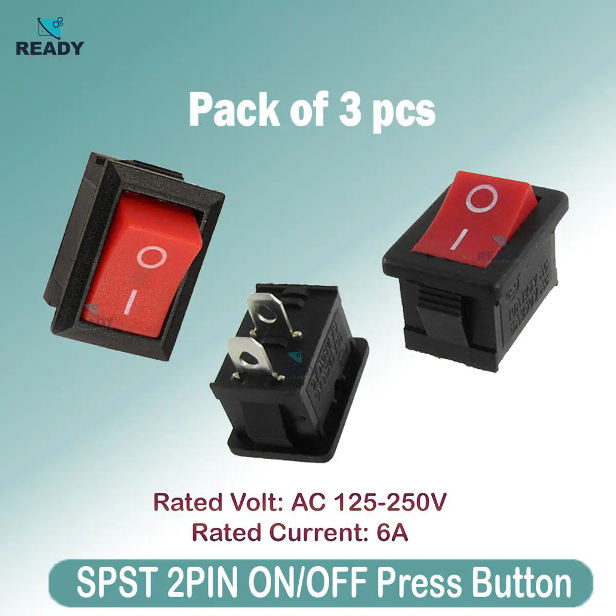thumbnail image 2 of 25 Pack Red Mini Rocker Switches – 15mm X 10mm 2 Pin ON/OFF SPST 6A 125V For Car, Boat, Electronics 2 of 2