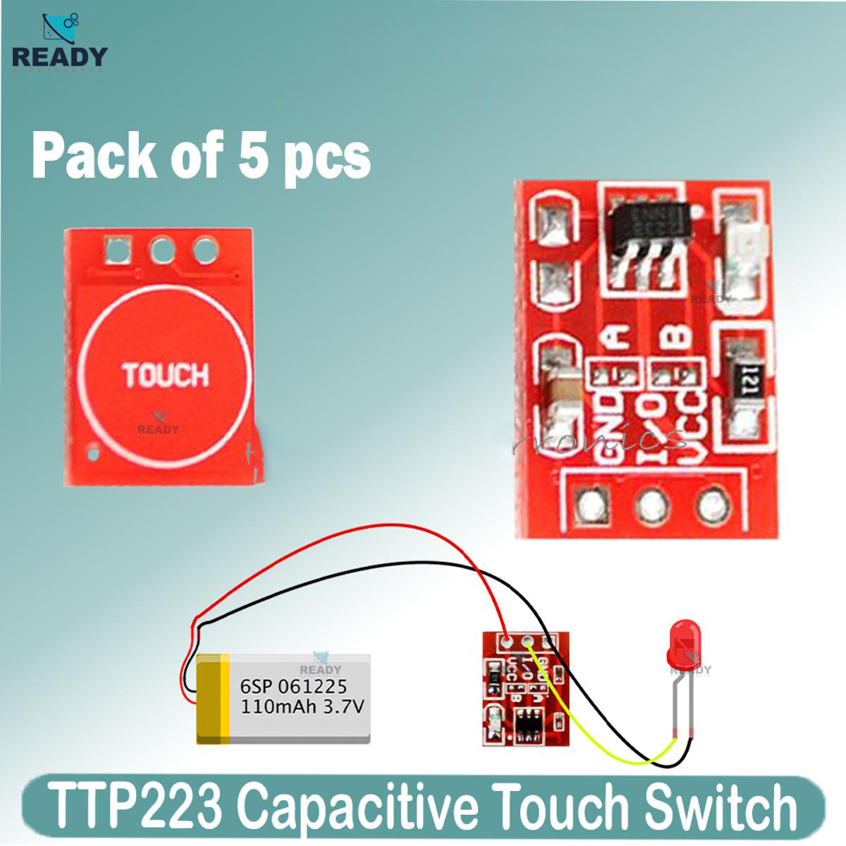 Picture of TTP223 Capacitive Touch Switch Button Self-Lock Module for Arduino Touch Switch Sensor Single Channel- 5pcs