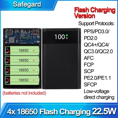 Picture of DIY Micro USB Type C Power Bank Shell 5V DIY 4*18650 Case Battery Charge Storage Box Without Battery- Black