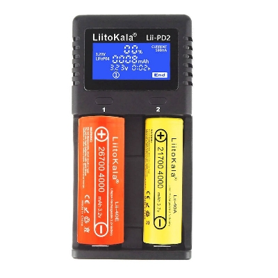 Picture of Liitokala Lii-PD2 18650 Charger 1.2V 3.7V 3.2V 3.85V AA/AAA 26650 10440 14500 16340 18350 Smart Charger  LIITOKALA LII-PD2 Smart Battery Charger for 18650 26650 21700 NiMH Lithium Rechargeable Batteries 2 Slots Independent Charging