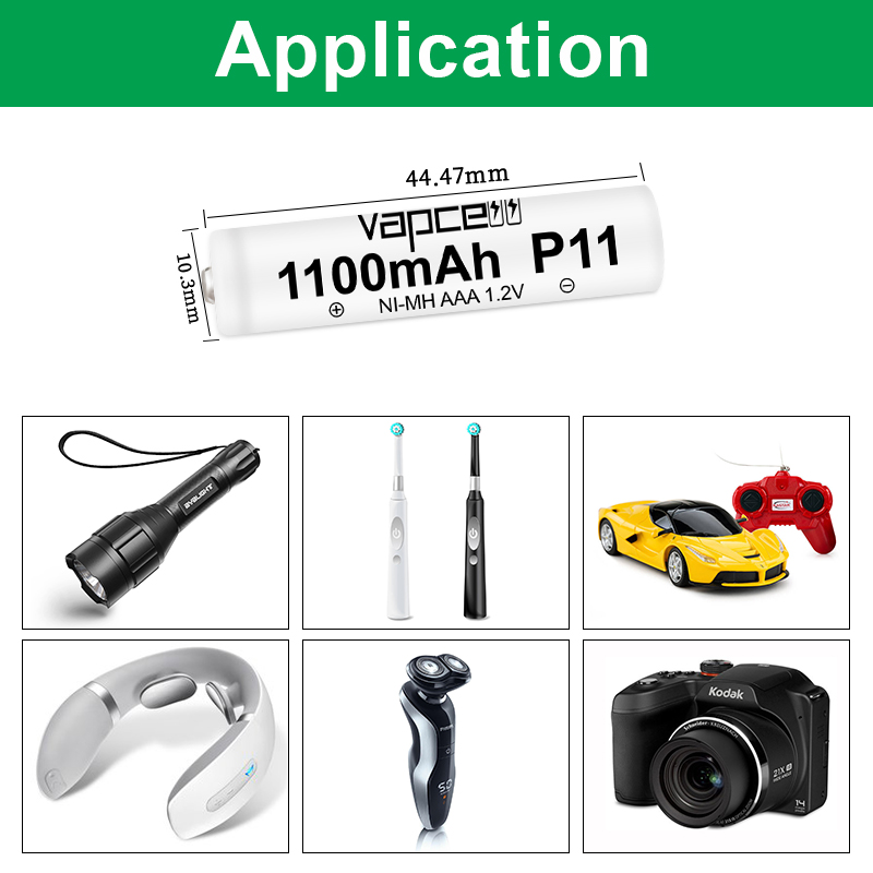 Picture of AAA Rechargeable Battery, Vapcell AAA Ni-Mh Battery 1.2V AAA NiMh Rechargeable Battery with 1200 Cycle for Flashlight Headlamp Camera- 2pcs AAA
