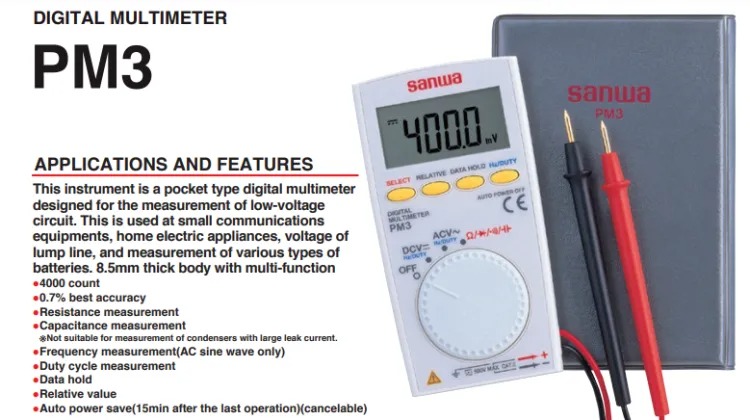 Picture of Sanwa PM3 Digital Multimeter Smart Meter with multi-function Pocket Type Voltage and Current Tester- READY ELECTRONICS