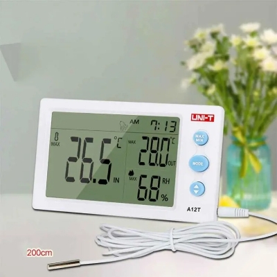Picture of Uni-T A12T Indoor Outdoor Temperature Humidity Mete with External probe LED Digital Hygrometer with Temperature / Humidity / Calendar / Alarm Clock A12T- READY ELECTRONICS