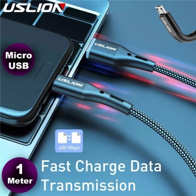 Picture of USLION 1M Micro USB Cable 3A Fast Charging Micro Data Cable For Android Mobile Phone Charger Cable Cord- Black 1M