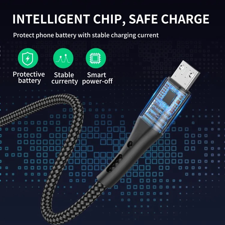 Picture of USLION 1M Micro USB Cable 3A Fast Charging Micro Data Cable For Android Mobile Phone Charger Cable Cord- Black 1M