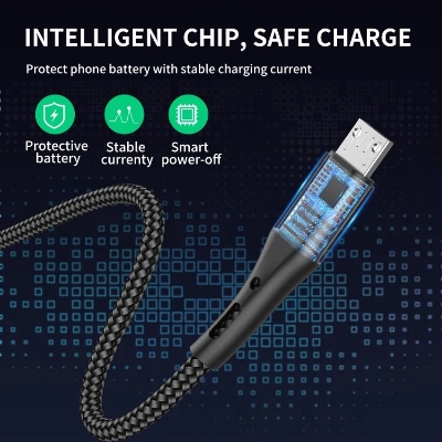 Picture of USLION 1M Micro USB Cable 3A Fast Charging Micro Data Cable For Android Mobile Phone Charger Cable Cord- Black 1M