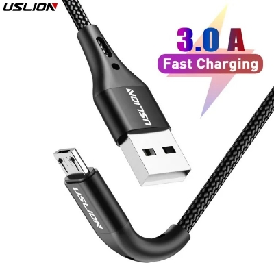 Picture of USLION 1M Micro USB Cable 3A Fast Charging Micro Data Cable For Android Mobile Phone Charger Cable Cord- Black 1M