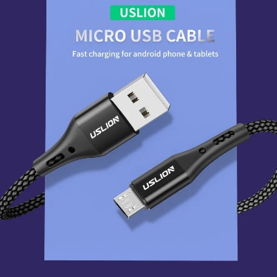 Picture of USLION 1M Micro USB Cable 3A Fast Charging Micro Data Cable For Android Mobile Phone Charger Cable Cord- Black 1M